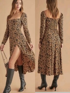 Reformation Sigmund Midi dress Animal Print Size 2